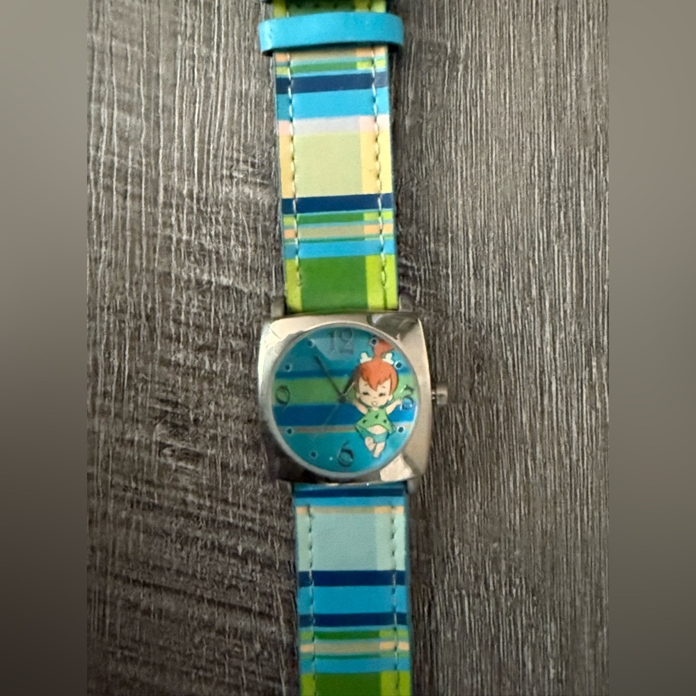 Vintage 1978‎ Pebbles Flintstone Watch.  Hard To Find Blue & Green